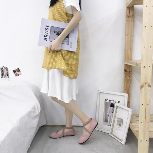 2020 Flat Shoes Soft Bottom Shoes Two Black Pink Round Toe Loafers Woman Dance Ballet Shoes Female Adult Cross Straps U15-50