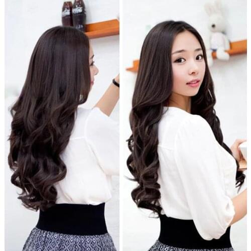 Dark Brown Width 25cm Lady Long Curl Wavy Clip-on Sexy Stylish Hair Extension