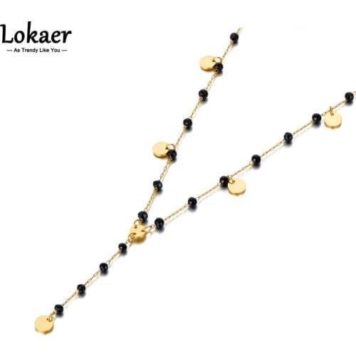 Lokaer Bohemia Style Titanium Stainless Steel Choker Necklace For Women Girl Original Design Black Crystal Chain Necklace N21026