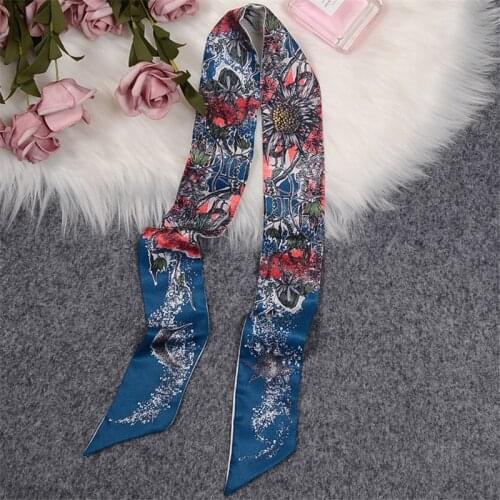 Tree Of Life Scarf Women Skinny Bag Scarves 2021 New Design Luxury Brand Silk Scarf For Ladies Foulard Wrist Towel Neckerchief