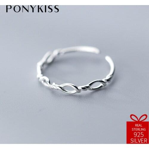 PONYKISS Trendy 100% 925 Sterling Silver Chic Braided Knot Resizable Opening Ring Jewelry Women Party Fine Gift Accessories