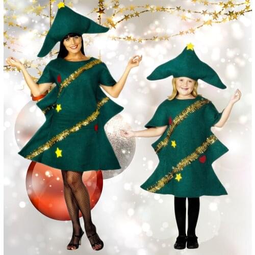 Womens Short Sleeve Cosplay Adult Novelty Dress Elf Costume Party With Hat Fancy Kids Perfomance Christmas Tree Outfit