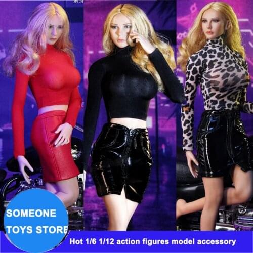 1/6 Scale Female joa-039 black Tight Shirt white Leather Skirt Set for 12 inches TBLeague Jiaou Seamless action figures