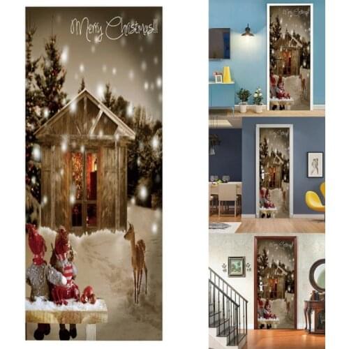 2pcs/set Merry Christmas House Decorative Door Sticker Adhesive Wall Mural Decal