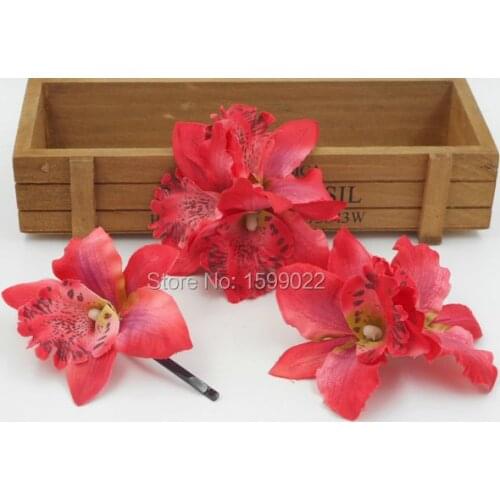 3pcs/lot Red Orchid Head Flower Barrettes Jewelry Brooch Hawaiian Summer Hair Accessories Clips Women Hairpins Wedding Headdress