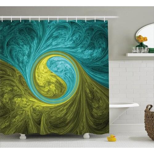 Spires Decor Shower Curtains Zen Eastern Spiral Psychedelic Figure with Sunny Side Asian Ethnic Decor Bathroom Curtain Bath Mat