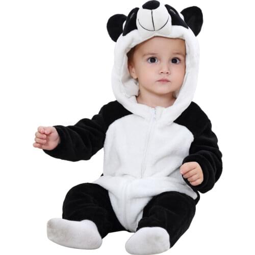 Baby Kigurumi Pajamas Newborn Infant Romper Panda Cow Animals Onesie Costume Flannel Hooded Jumpsuit Winter Suit Home Wear