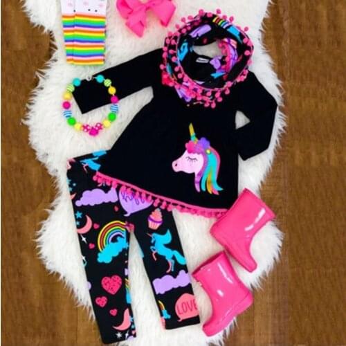 Children Cartoon Graffiti Cute Clothes Sets 2021 New Autumn Fall Kids Unicorn T-Shirt And Long Pants Clothing Suits 2-5 Years