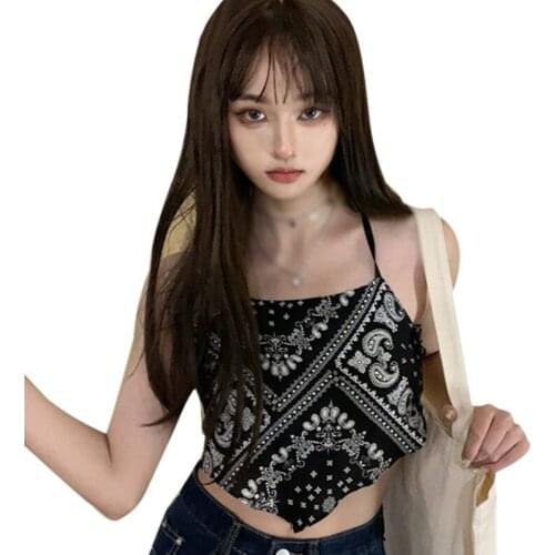Back Bow Belly Pocket Cashew Flowers Tank Tops Womens Summer Short Triangular Scarf Bra Vest