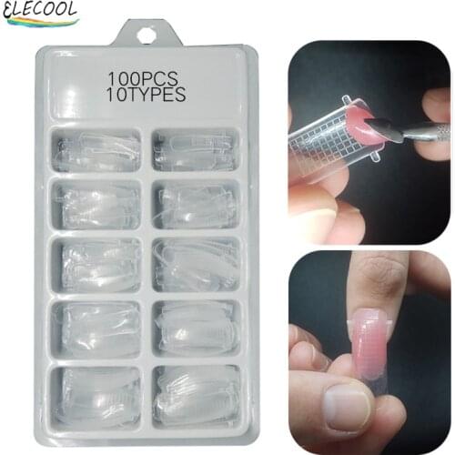 ELECOOL 100 Pcs Nail Tools Poly Nail Gel Quick Building Mold Tips Nail Dual Forms Finger Extension Nail Art UV Builder Easy Find