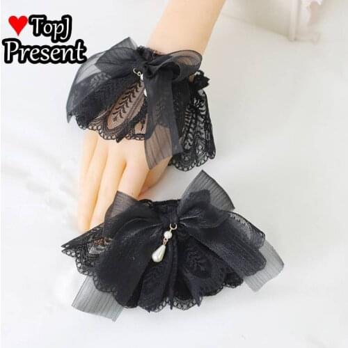 Lolita Japanese elegant Sleeve Lolita lace Butterfly Hair Band white flowers and black Lolita cosplay accessory