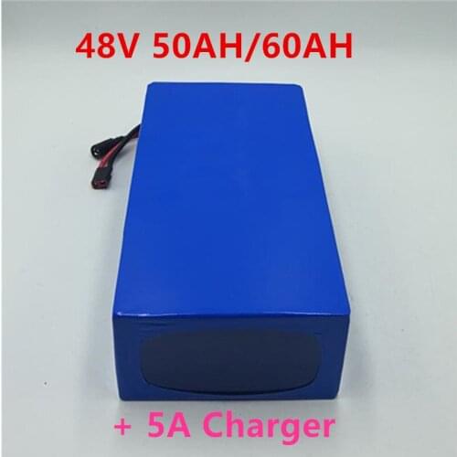 Electric Bike 48V 60Ah 50Ah Lithium Battery Pack for 4000W 5000W 100A BMS E-Bike Battery 48v 52v Free Shipping + 5A Charger