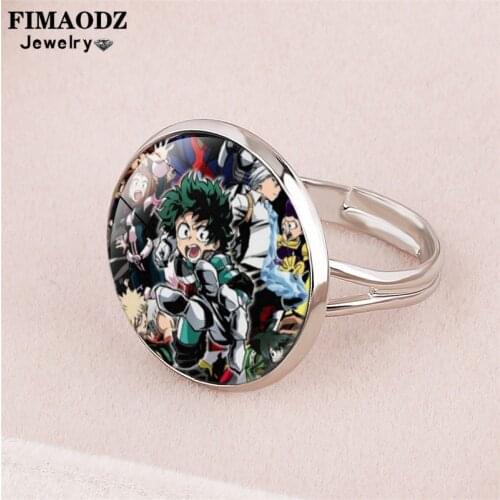 FIMAODZ My Hero Academia Ring Midoriya Lzuku Bakugou Katsuki Midoriya Photo Glass Round Rings Anime Cosplay Jewelry for Fans
