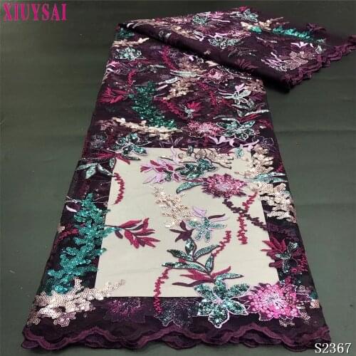 Purple African French 3D Tulle Lace Fabric 2021 High Quality Lace With Sequins Nigerian Lace Fabrics For Wedding Dress Sewing