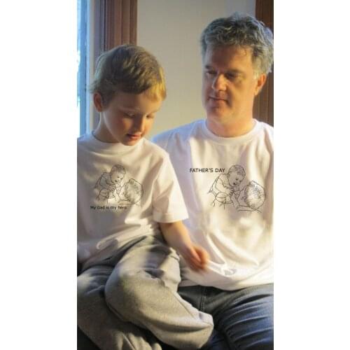 Happy Fathers Day My Father Is My Hero Family Matching T Shirt Short Sleeves Matching Clothes Fashion Family Outfit Set Tees