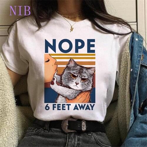 Kawaii cartoon t shirt women Cat don't kiss me Harajuku Manga printed Tees gothic punk oversized casual top women/mens T-Shirts