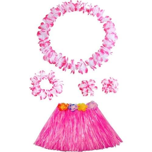 4pcs Hawaiian Artificial Flowers Leis Garland Necklace Dress DIY Fancy Dress Accessories Hawaii Beach Holiday Party Decoration