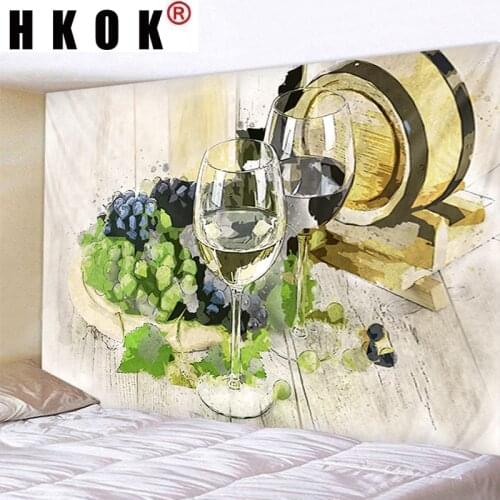 HKOK Champagne Tapestry Wall Hanging Wall Covering Rugs Mural Background Cloth Beach Towel Fabric Yoga Blanket Home Decor