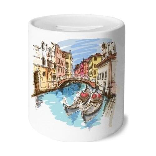 Italy Venice Landscape Watercolour Painting Money Box Saving Banks Ceramic Coin Case Kids Adults