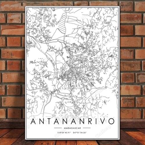 Antananrivo Map Poster Cities Map Print Abstract Canvas Paintings Black and White Wall Art Picture Modern Home Decoration