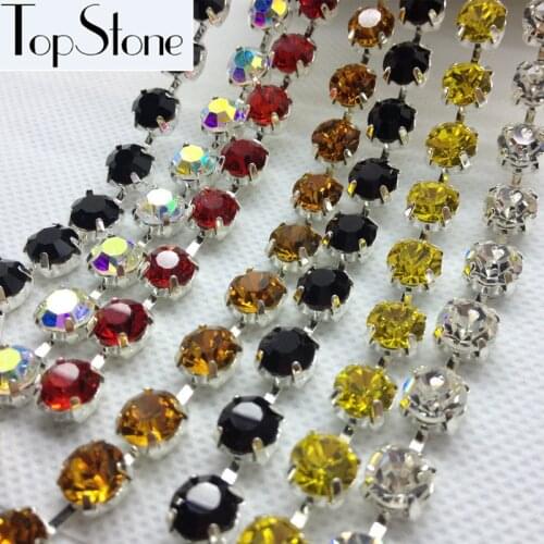 High Quality More Colors SS28 SS38 Crystal Rhinestone Round Cup Chain Silver Base For Jewelry, Dress Making