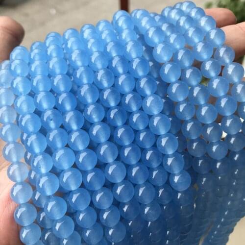 Natural blue jade 6-10mm round Gemstone beads for 925 sterling silver Jewelry Making Necklace Bracelet 15inch ICNWAY