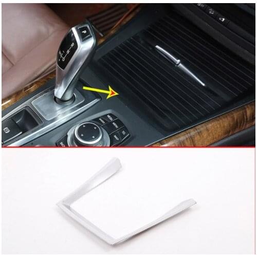 Matte Silver ABS Interior Mouldings Car Center Console Frame Decoration Cup Holder Strip Trim For BMW X5 E70 2008-2013
