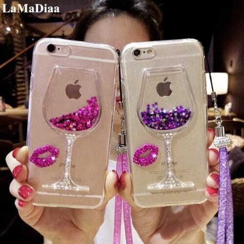LaMaDiaa Liquid Quicksand Bling 3D Wine Glass Soft Transparent Phone Cases For iphone 11 Pro MAX 6 6s 7 8 Plus X XR Xs Max Case