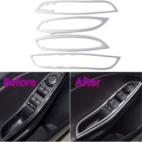 4pc Chrome ABS Car Interior Mouldings Door Window Lift Switch Button Armrest Cover Trim Panel For Ford Focus 2012-17 Car Styling