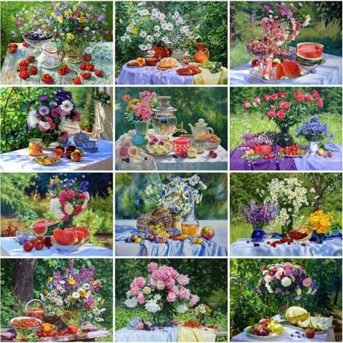 MomoArt 5D DIY Diamond Painting Flower Cross Stitch Kit Diamond Embroidery Scenery Diamond Mosaic Fruit Wall Art Decorations