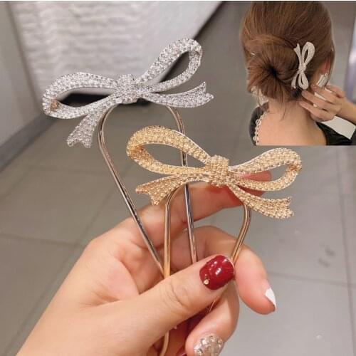 Delicate U shape Hair Stick Pin for Women Girls Bride Bowknot Hair Styling Tools Metal Barrettes Clips Bun Maker Accessories
