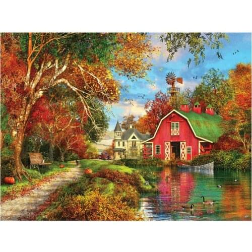 Autumn scenery 5d diy diamond painting villa picture full square 3d diamond mosaic kit embroidery craft decoration