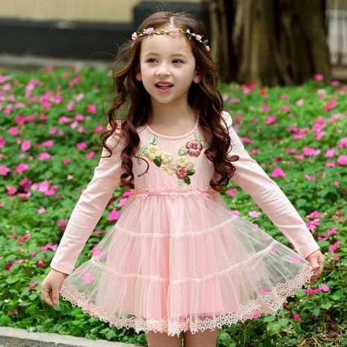 Princess Party Dresses Girls Clothing New Autumn Flowers Embroidery Pearls Toddler Kids Baby Girl Dress Ball Gown 4-8Y