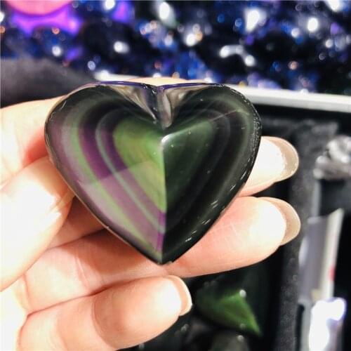 Natural Rainbow Obsidian Cat Eyes Quartz Crystal Heart Stones Healing Quartz Crystals And Minerals Specimen Decor Gift