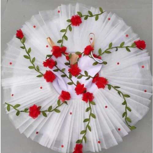 Professional ballet tutu kids child girls White flowers ballet dress for girls kids child ballerina dress kids dance costume