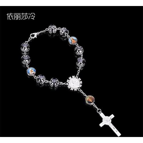 Religious St. Benedict Cross Bracelet Hematite Rosary Cross Bracelet, Handmade Cross Rosary Christ Cross Bracelet 1CM