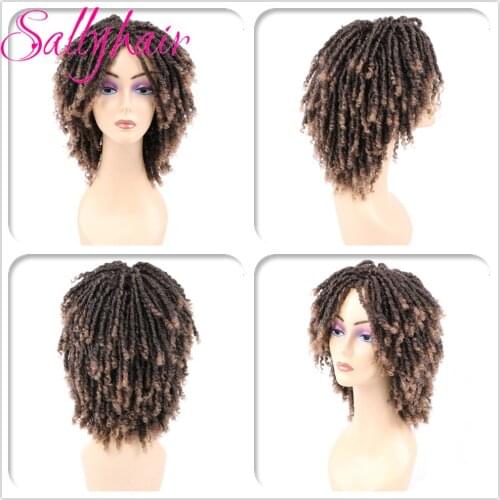 Sallyhair Ombre Synthetic Dreadlocks Hair Wigs 14 inch Ombre Braiding Brown Color Short Curly Faux Locs Blonde Braids Hair Wigs