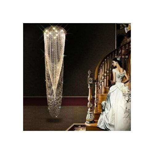 LED Modern Long Crsytal Chandeliers Lights Fixture Home Indoor Stairway Dining Room Crystal Droplights Hotel Parlour Clubs Lamps