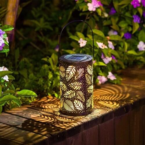 LED Solar Lantern Lights Outdoor Garden Waterproof Hollow Leaves Projection Hanging Lamp Decoration Art Light For Yard Pathway