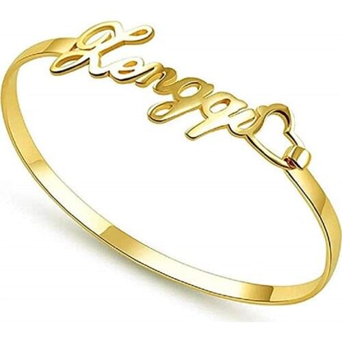 VishowCo Custom Name Bracelet Personalized Custom Cuff Bangle Women Men Gold Stainless Steel Nameplate Heart Bracelet Jewelry