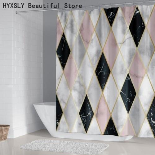 Geometry Grid HD Printed Shower Curtain Summer Spring Bathroom Screen Thicken Polyester Waterproof Fabric Cover Simple DIY Style