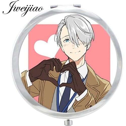 JWEIJIAO Japanese Cartoon Photo Glass Cabochon Makeup Mirror anime Comic Floding Round pocket mirror espejo