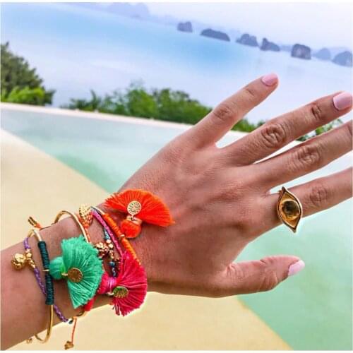 8 Colors Bohemia Tassel Charm Bracelets For Women Fashion Gold Color silver Cuff Bangles & Bracelets Wrap Jewelry