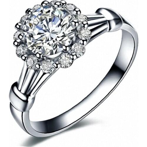 TRACYSWING Real AAA Zirconia White gold Color Fashion Sun Flower Zirconia Rings for Women Anti Allergies 103169