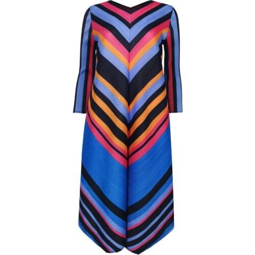 Spring Summer Women Elegant Casual Loose Colorful Striped Pleated Oversized High Elastic Beach Vacation Long Dress