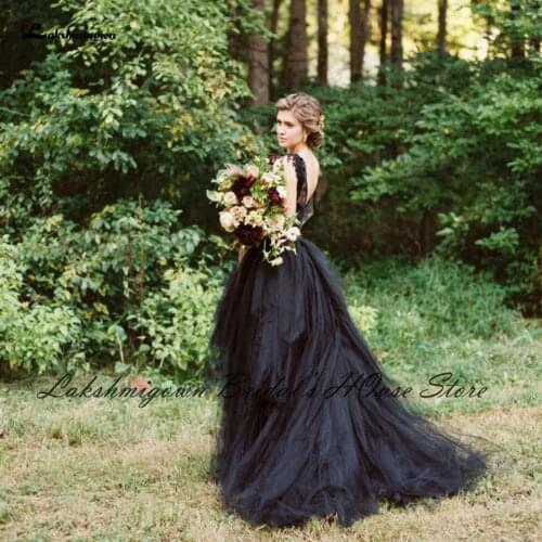 Lakshmigown Ruffles Black Wedding Dress 2022 Civil Bridal Robe 3D Lace Flowers Wedding Gowns Open Back Vestidos de Novia