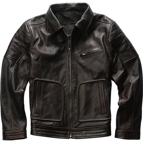 1612 SUPER OFFER! Read Description! Asian Size Genuine Cow Leather Jacket Cowhide