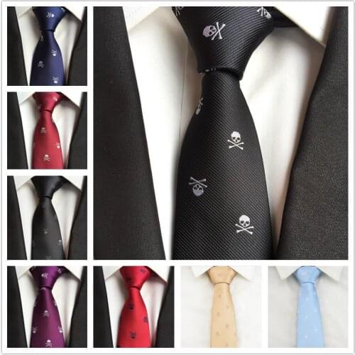 6cm Young Men Skinny Slim Tie Fashion Skull Pattern Woven Necktie