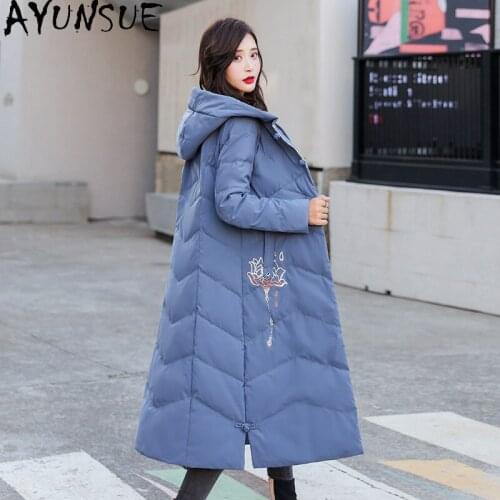 AYUNSUE Womens Down Jacket Long Coat Female Warm Winter Women Parkas White Duck Down Jackets Plus Size Clothes 6xl Ropa Mujer