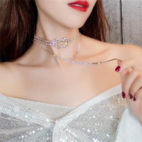Knotted shiny water collar necklace female Japanese and Korean personality neckband neck jewelry short clavicle chain